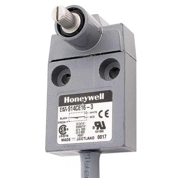 Interruptor de límite Honeywell, Sin palanca, Rotativo, 1NC/1NO, 5A @ 240V AC, Ubicación del actuador: Lateral - 914CE16-9