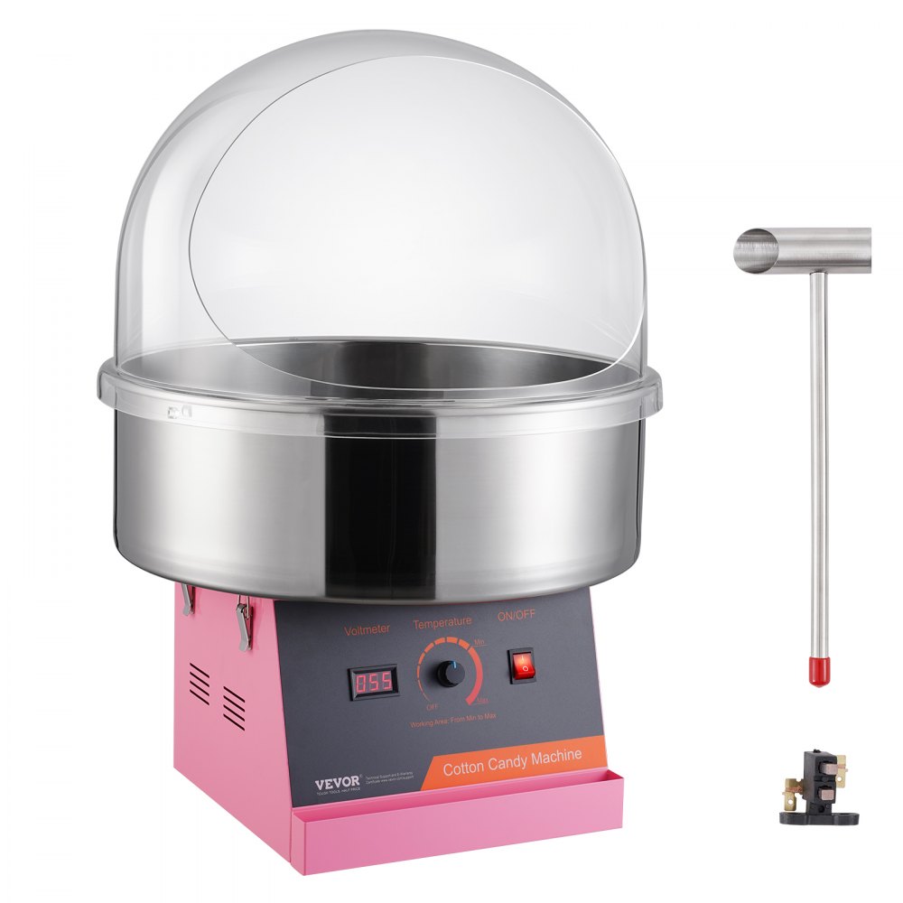 VEVOR Electric Cotton Candy Machine, 1000W Candy Floss Maker, Commercial Cotton Candy Machine with Cover, Stainless Steel Bowl, and Sugar Scoop, Perfect for Home Kids Birthday, Family Party (Pink) - TSMHTJFSHGXM0KFBIV1