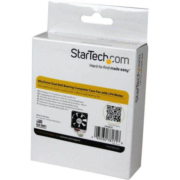 Startech.Com 80x25mm Dual Ball Bearing Computer Case Fan w/ LP4 Connector - FANBOX