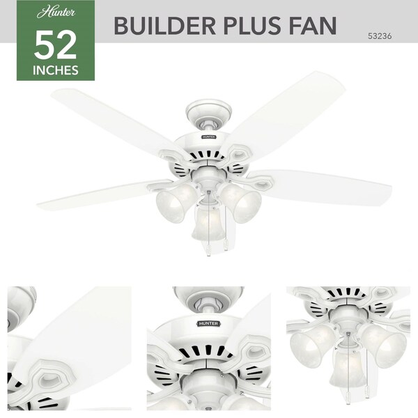 Hunter Hunter Builder Plus 52 in. Snow White White LED Indoor Ceiling Fan - 53236