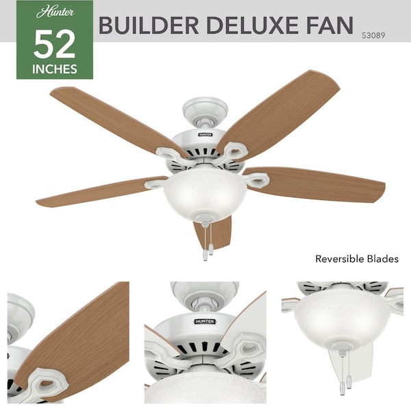 Hunter Hunter Builder Deluxe 52 in. Snow White White LED Indoor Ceiling Fan - 53089