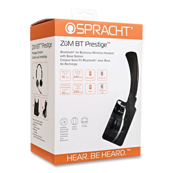 Spracht ZuM BT Prestige Headset, Binaural, Over-the-Head, Black - ZUMBTP400
