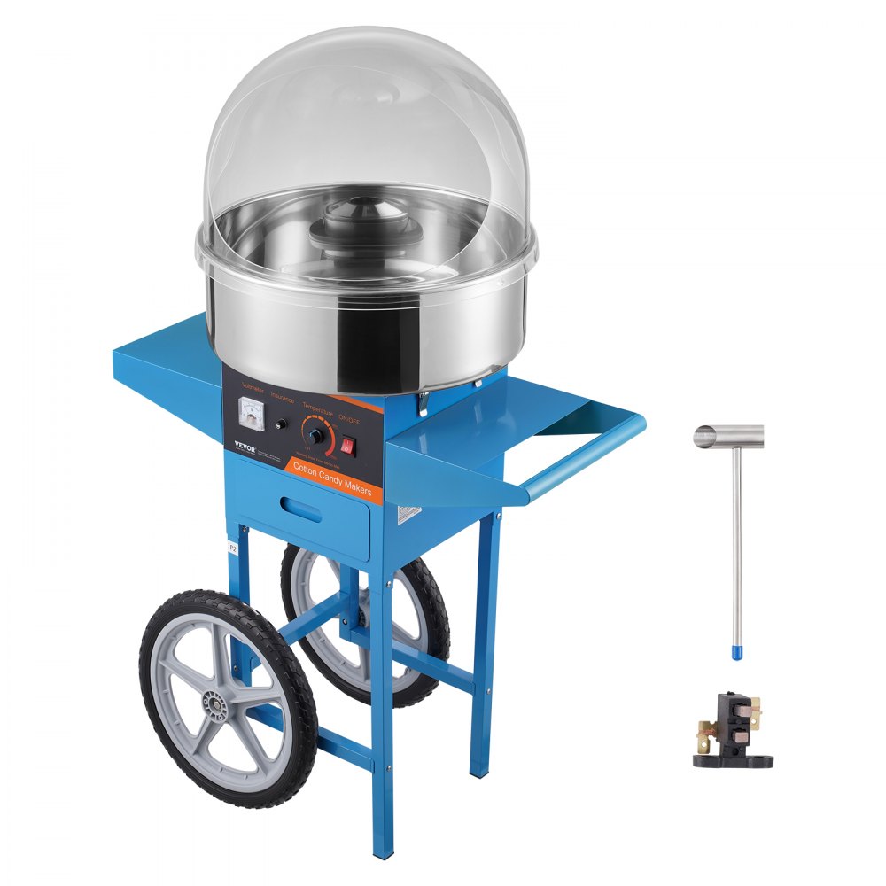 VEVOR Electric Cotton Candy Machine with Cart, 1000W Commercial Candy Floss Maker with Cover, Stainless Steel Bowl, Sugar Scoop and Drawer, Perfect for Home, Kids Birthday, Family Party, Blue - HCMHTJLSHGZM4X6UAV1