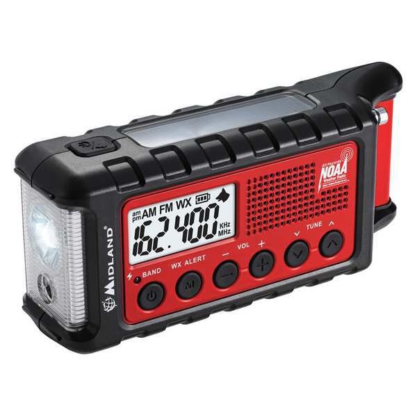 Midland Emergency Alert Radio, Red/Black, LCD, 7inL - ER310