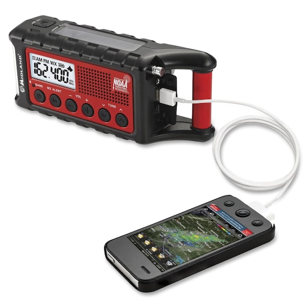 Midland Emergency Alert Radio, Red/Black, LCD, 7inL - ER310