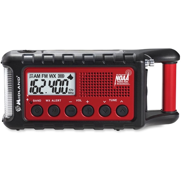 Midland Emergency Alert Radio, Red/Black, LCD, 7inL - ER310