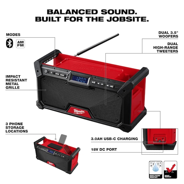 Milwaukee Tool M18 Bluetooth Jobsite Radio Tool Only - 2952-20