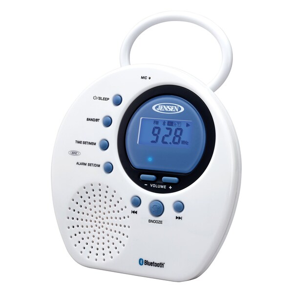 Jensen Water Resistant AM/FM Bluetooth Shower Clock Radio - JWM-160B
