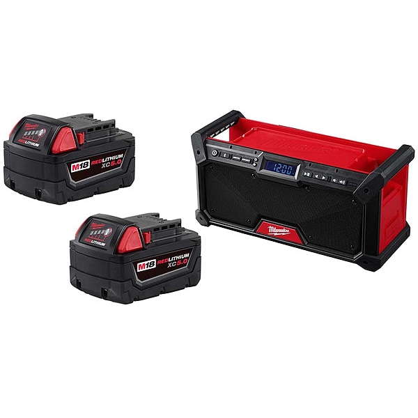 Milwaukee Tool M18  XC5.0 Battery Two Pack, M18 Radio - 48-11-1852, 2952-20