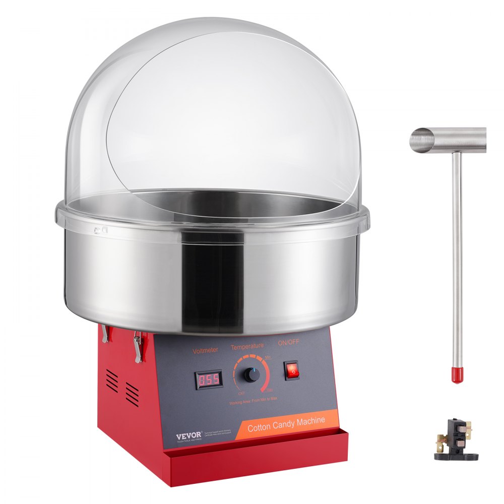 VEVOR Electric Cotton Candy Machine, 1000W Candy Floss Maker, Commercial Cotton Candy Machine with Cover, Stainless Steel Bowl, and Sugar Scoop, Perfect for Home Kids Birthday, Family Party (Red) - TSMHTJHSHGXMQ4DUBV1