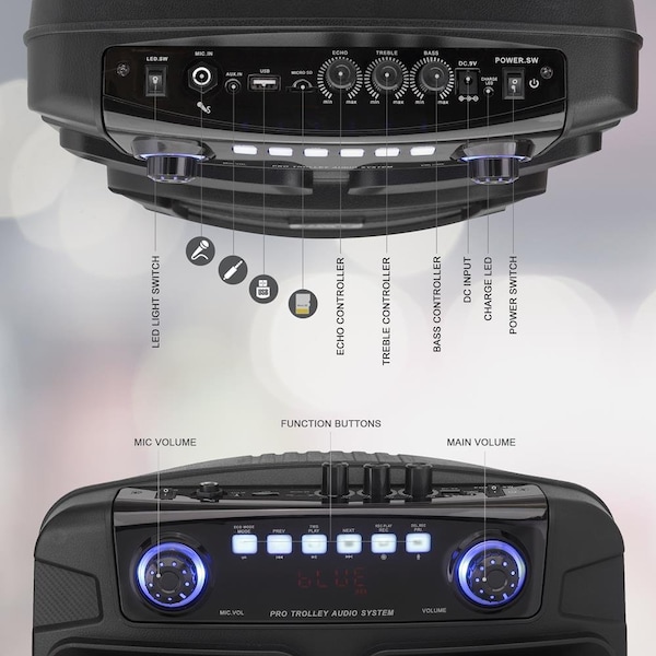 Pyle 12’’ Bluetooth Portable PA Speaker - Portable PA & Karaoke Party Audio Speaker with wired microphone - PPHP128B