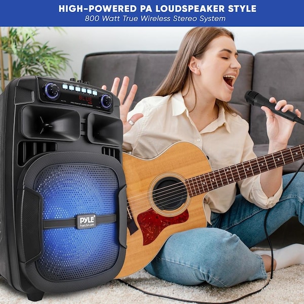Pyle 12’’ Bluetooth Portable PA Speaker - Portable PA & Karaoke Party Audio Speaker with wired microphone - PPHP128B