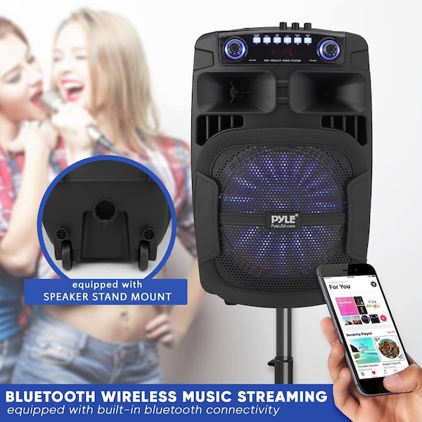 Pyle 12’’ Bluetooth Portable PA Speaker - Portable PA & Karaoke Party Audio Speaker with wired microphone - PPHP128B