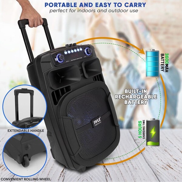 Pyle 12’’ Bluetooth Portable PA Speaker - Portable PA & Karaoke Party Audio Speaker with wired microphone - PPHP128B