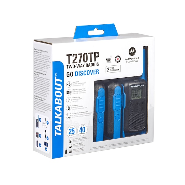 Motorola Solutions Two-Way Radio Black W/Blue Three-Pack - T270TP