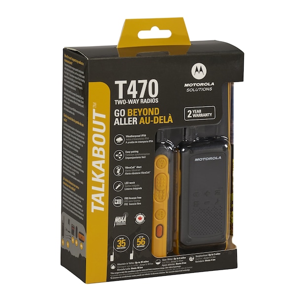 Motorola Solutions Two-Way Radio Black W/Yellow Rechargeable Two Pack - T470