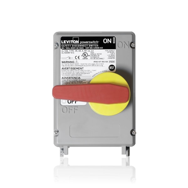 Interruptor de desconexión cerrado sin fusible Leviton, 30 A, 600V CA, 3 polos - LDS30-AX