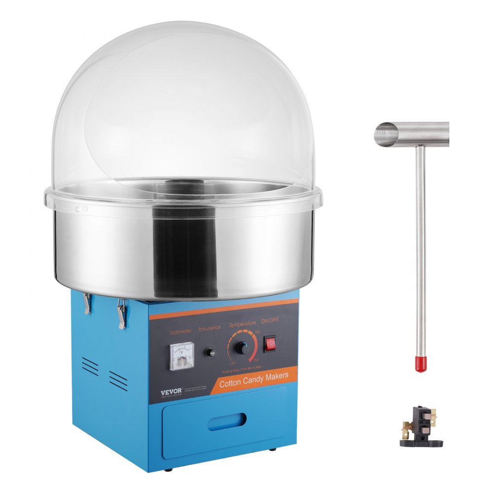 VEVOR Electric Cotton Candy Machine, 1000W Candy Floss Maker, Commercial Cotton Candy Machine with Cover, Stainless Steel Bowl, Sugar Scoop, Drawer, Perfect for Home Kids Birthday, Family Party, Blue - TSMHTJLSHGZMER9XVV1
