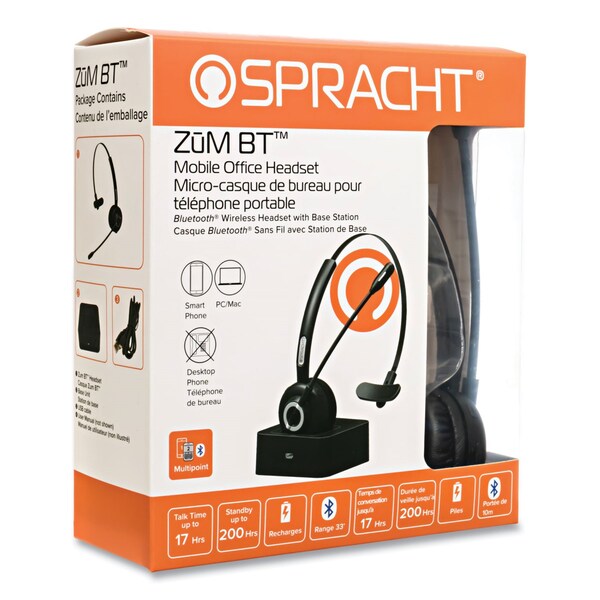Spracht ZuM BT Mobile Office Headset, Monaural, Over the Head - ZUMBT