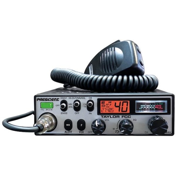 President President TAYLOR 12-24V Deluxe CB Radio with 7 Back-Lite Colors; 7 WX Channels with Alert & Vox - TAYLOR