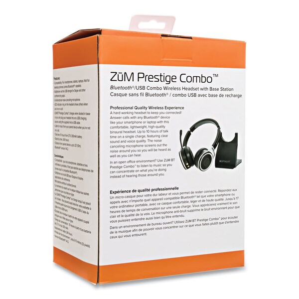 Spracht ZuM BT Prestige Headset w/USB Dongle, Binaural, Over-the-Head, Black - ZUMBTP-410
