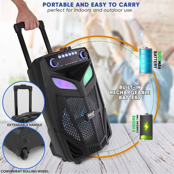 Pyle 10’’ Bluetooth Portable PA Speaker - Portable PA & Karaoke Party Audio Speaker with two wireless mic - PPHP101WMB