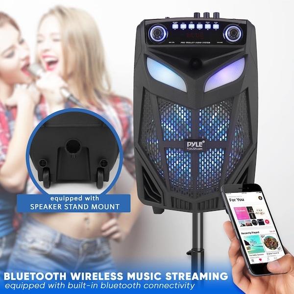 Pyle 10’’ Bluetooth Portable PA Speaker - Portable PA & Karaoke Party Audio Speaker with two wireless mic - PPHP101WMB