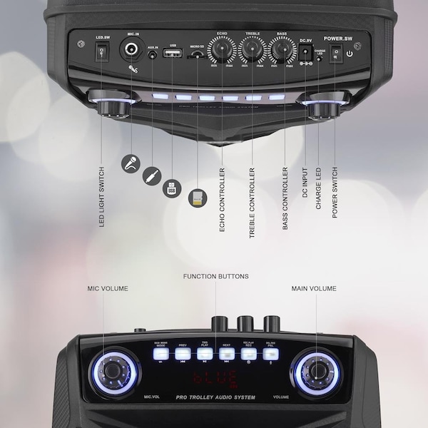 Pyle 10’’ Bluetooth Portable PA Speaker - Portable PA & Karaoke Party Audio Speaker with two wireless mic - PPHP101WMB