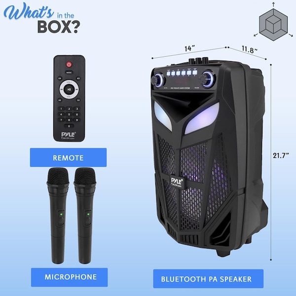 Pyle 10’’ Bluetooth Portable PA Speaker - Portable PA & Karaoke Party Audio Speaker with two wireless mic - PPHP101WMB