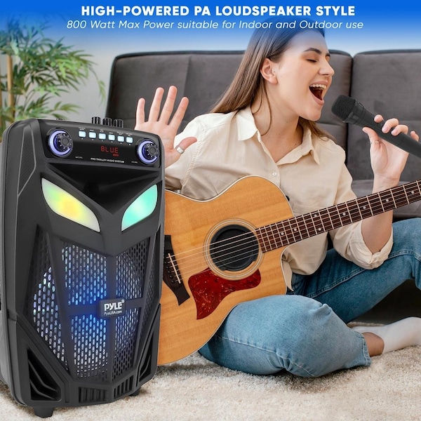 Pyle 10’’ Bluetooth Portable PA Speaker - Portable PA & Karaoke Party Audio Speaker with two wireless mic - PPHP101WMB