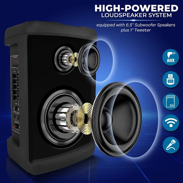 Pyle 12’’ Wireless Portable PA Speaker - Portable PA & Karaoke Party Audio Speaker with Built-in Recharge - PPHP1274B
