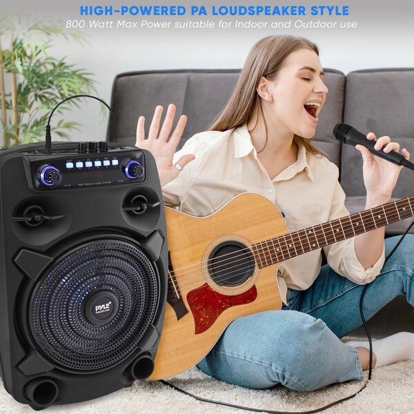 Pyle 12’’ Bluetooth Portable PA Speaker - Portable PA & Karaoke Party Audio Speaker with wired microphone - PPHP127B