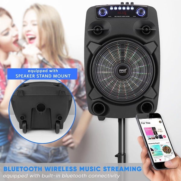Pyle 12’’ Bluetooth Portable PA Speaker - Portable PA & Karaoke Party Audio Speaker with wired microphone - PPHP127B