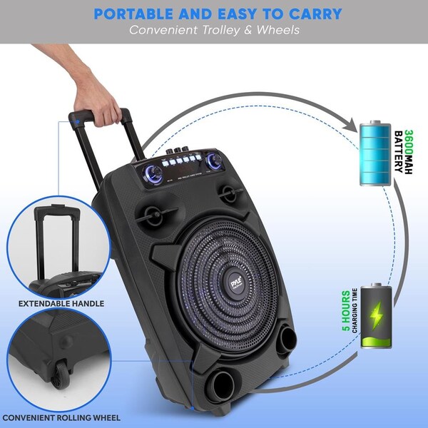 Pyle 12’’ Bluetooth Portable PA Speaker - Portable PA & Karaoke Party Audio Speaker with wired microphone - PPHP127B