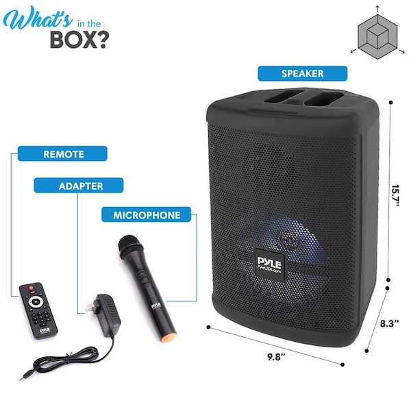 Pyle 8’’ Wireless Portable PA Speaker - Portable PA & Karaoke Party Audio Speaker with Built-in Rechargea - PPHP874B
