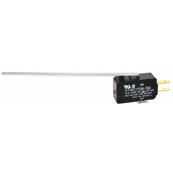 Interruptor de acción rápida en miniatura de palanca Honeywell, actuador largo, SPDT, clasificación de contacto de 15A @ 240V AC - V7-6C17D8-162