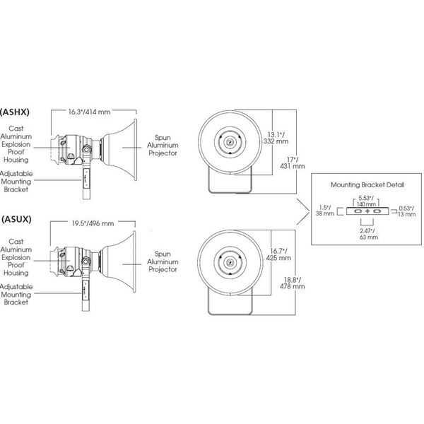 Federal Signal PA Weatherproof Speaker, Al, 5 Channels - ASUX-024