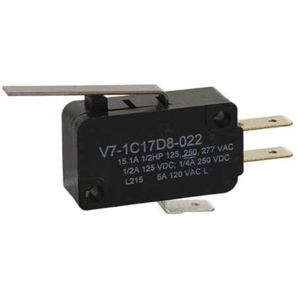 Interruptor de acción rápida en miniatura Honeywell, palanca, actuador largo, SPDT, calificación de contacto de 15A @ 240V AC - V7-1C17D8-022