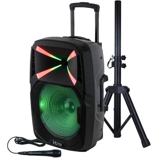 Ihome Bluetooth Wireless Portable Home Party LED 15 Karaoke Machine With Stand - IHPA-1500LT-PK