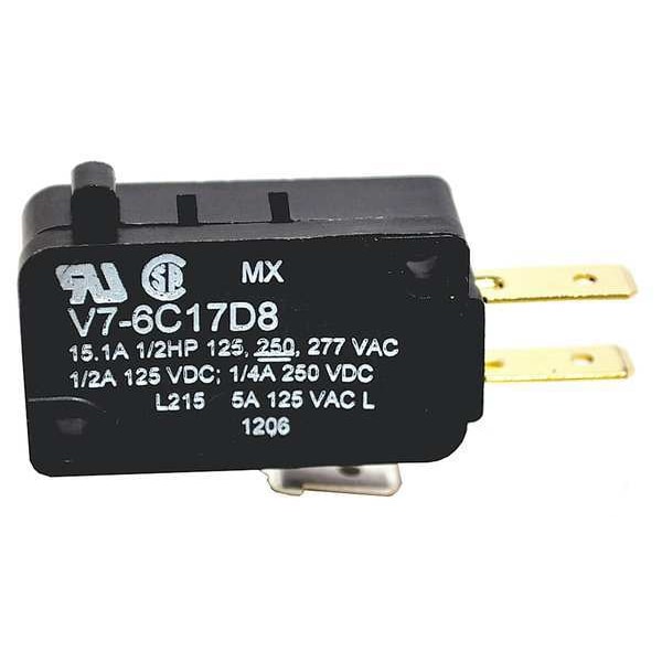 Interruptor de acción brusca en miniatura Honeywell, pasador, actuador de émbolo, SPDT, calificación de contacto de 15A @ 240V AC - V7-6C17D8