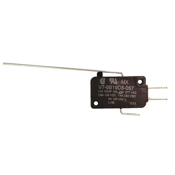 Interruptor de acción rápida en miniatura de Honeywell, palanca, actuador largo, SPDT, 3A @ 240V CA - Clasificación de contacto V7-6B19D8-057