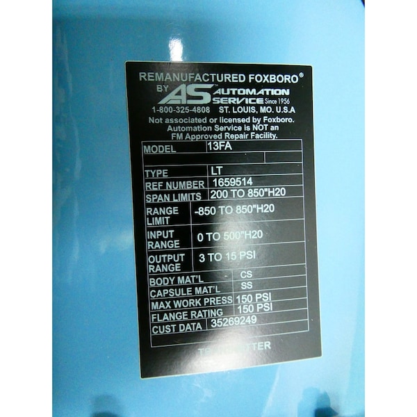 Sensores y transmisores de nivel de líquido con brida de Foxboro 200-850IN-H2O - 13FA1-HK31A5-R