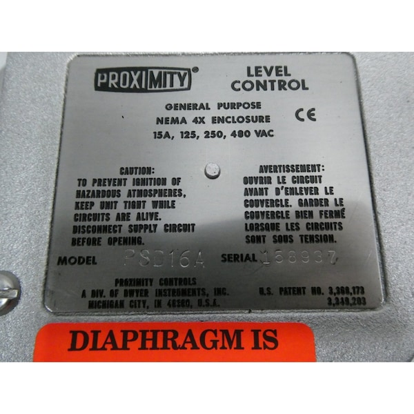 Control de nivel de proximidad Dwyer 125/250/480V-AC OTROS SENSORES Y TRANSMISORES DE NIVEL - PSD16A