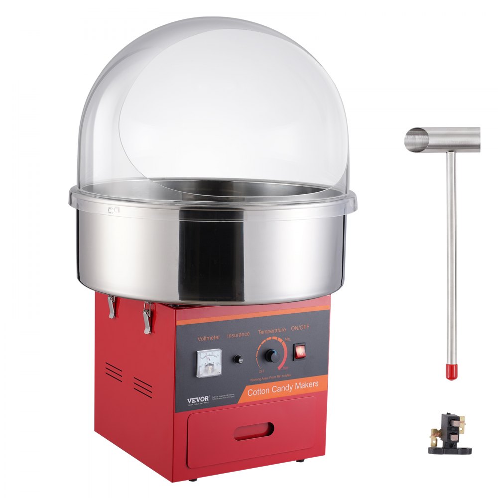 VEVOR Electric Cotton Candy Machine, 1000W Candy Floss Maker, Commercial Cotton Candy Machine with Cover, Stainless Steel Bowl, Sugar Scoop, Drawer, Perfect for Home Kids Birthday, Family Party, Red - TSMHTJHSHGZM0MBTWV1