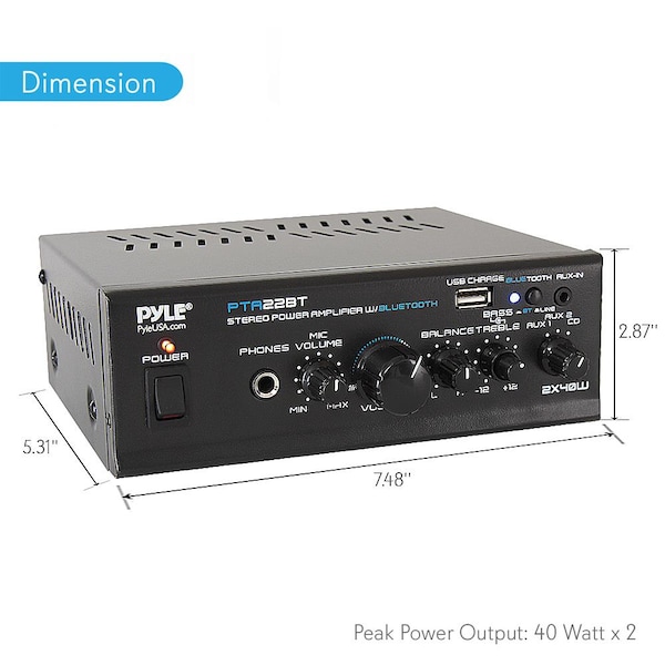 Pyle Mini Amplifier With Bluetooth, PTA22BT - PTA22BT
