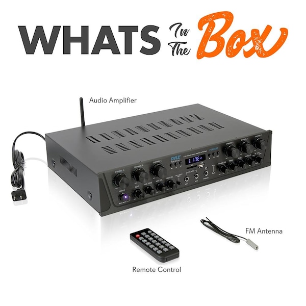 Pyle Bluetooth Audio Power Amplifier - 6-Ch Desktop Stereo Receiver System with FM Radio, MP3/USB/SD/AUX - PTA66BT.5