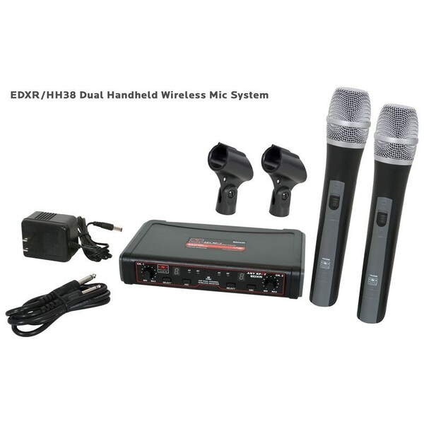 Galaxy Audio 2 channel wireless microphone system with two matched handheld microphones FREQUENCY N - EDXR/HH38N