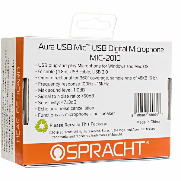 Spracht DESKTOP OR TRAVEL MICROPHONE WITH USB CONNECTIVITY. IDEAL FOR GROUP OR INDIVIDUA - MIC2010