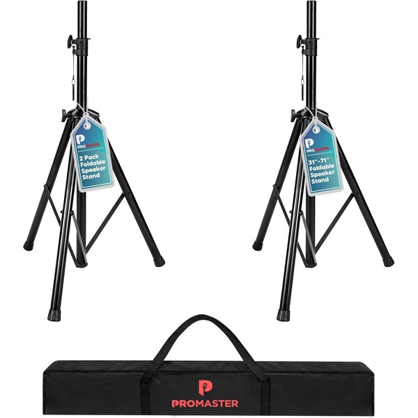Promaster Adjustable Tripod PA Speaker Stands Pair with Carry Bag, Tall, for DJs and Musicians - PRMSSTAN22