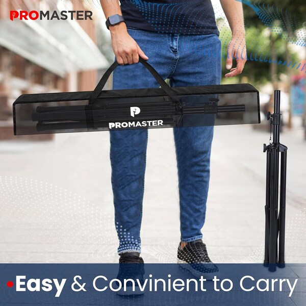 Promaster Adjustable Tripod PA Speaker Stands Pair with Carry Bag, Tall, for DJs and Musicians - PRMSSTAN22
